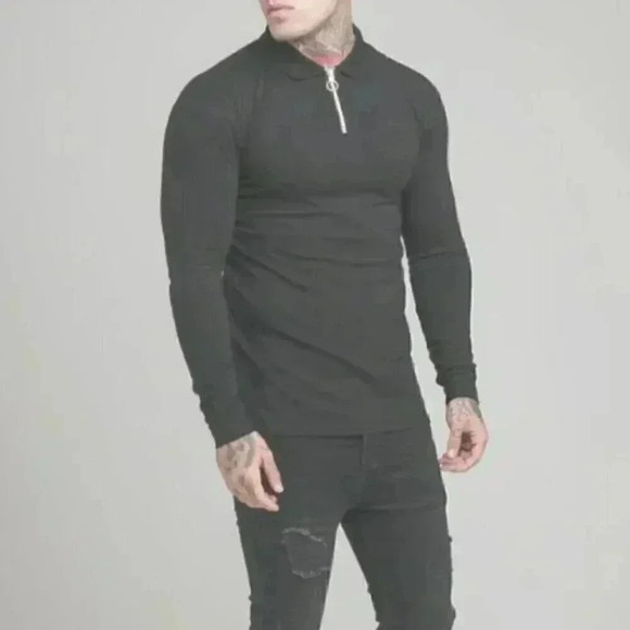 SikSilk Other - SIKSILK Opulent L/S Zip Polo Shirt - Black